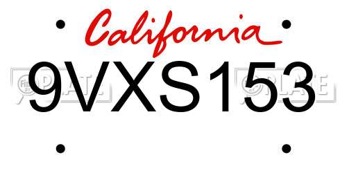 9VXS153 California License Plate