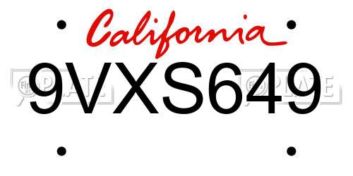 9VXS649 California License Plate