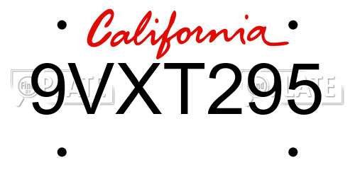 9VXT295 California License Plate