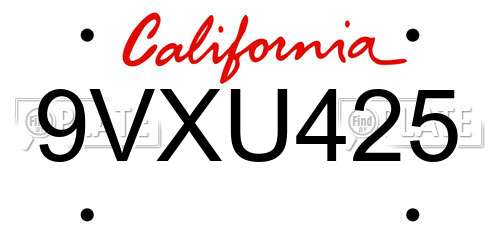 9VXU425 California License Plate