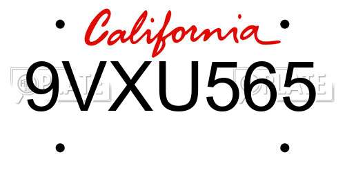 9VXU565 California License Plate
