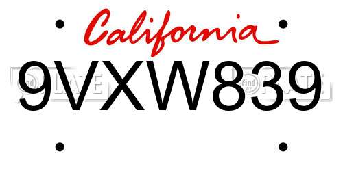 9VXW839 California License Plate