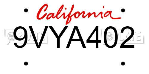 9VYA402 California License Plate