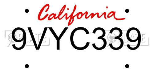 9VYC339 California License Plate