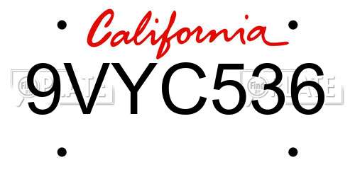 9VYC536 California License Plate