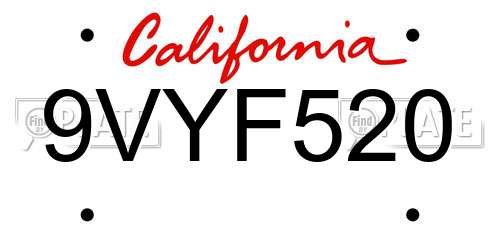 9VYF520 California License Plate