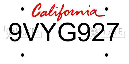 9VYG927 California License Plate