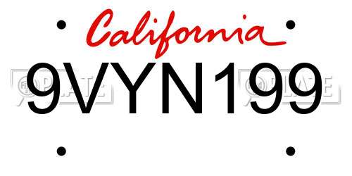 9VYN199 California License Plate