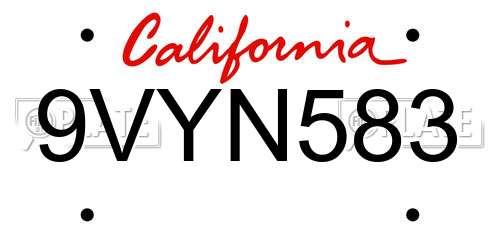 9VYN583 California License Plate