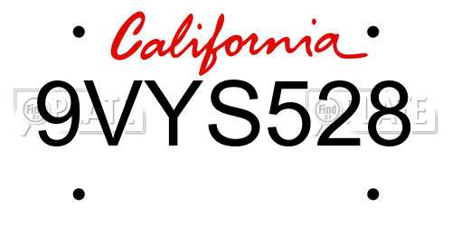 9VYS528 California License Plate