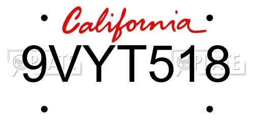 9VYT518 California License Plate