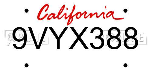 9VYX388 California License Plate