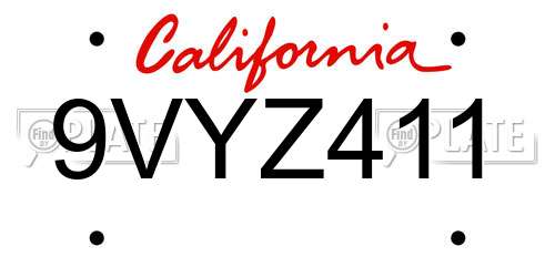 9VYZ411 California License Plate