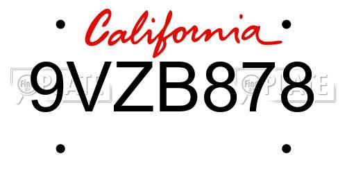 9VZB878 California License Plate