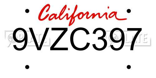 9VZC397 California License Plate