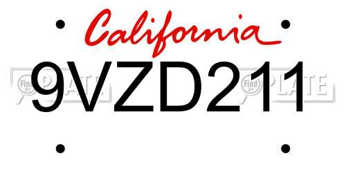 9VZD211 California License Plate