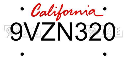 9VZN320 California License Plate