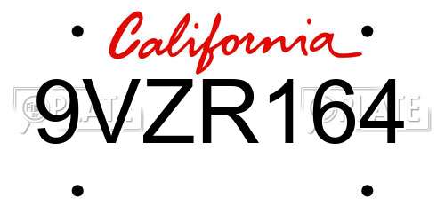 9VZR164 California License Plate