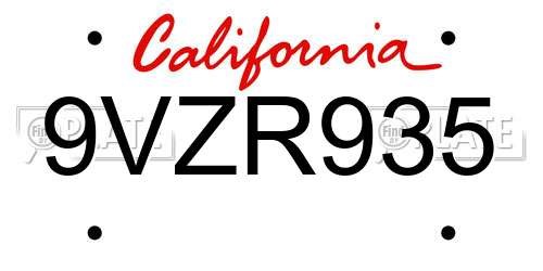 9VZR935 California License Plate