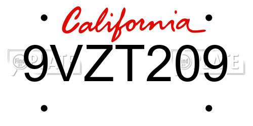 9VZT209 California License Plate