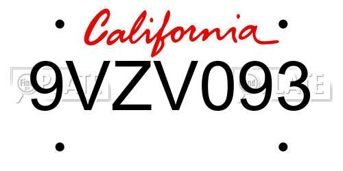 9VZV093 California License Plate