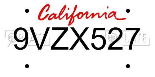 9VZX527 California License Plate