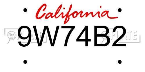 9W74B2 California License Plate