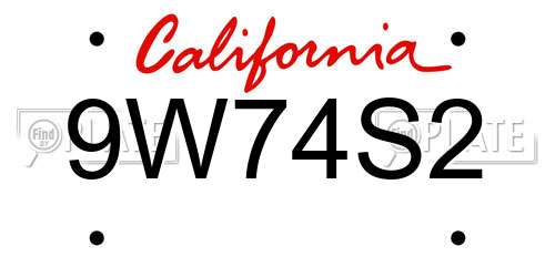 9W74S2 California License Plate