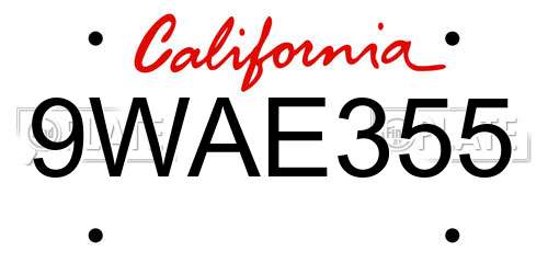 9WAE355 California License Plate