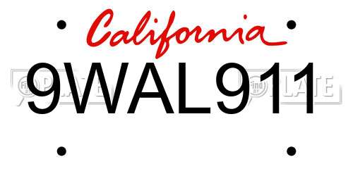 9WAL911 California License Plate