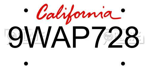 9WAP728 California License Plate