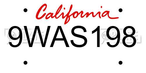 9WAS198 California License Plate