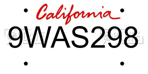 9WAS298 California License Plate