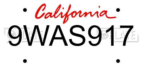 9WAS917 California License Plate