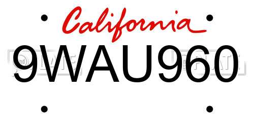 9WAU960 California License Plate