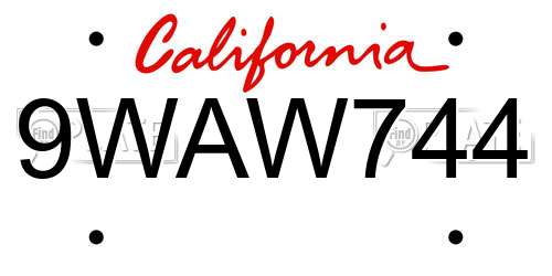 9WAW744 California License Plate