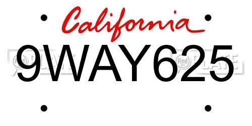 9WAY625 California License Plate