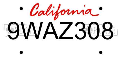 9WAZ308 California License Plate
