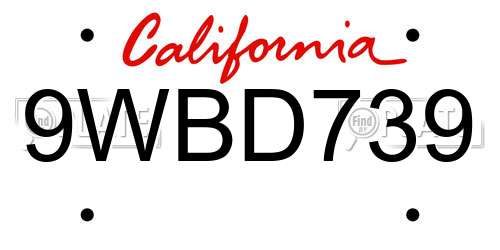 9WBD739 California License Plate