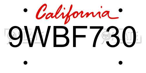 9WBF730 California License Plate