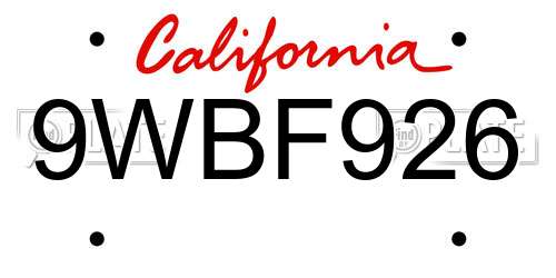 9WBF926 California License Plate