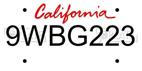9WBG223 California License Plate