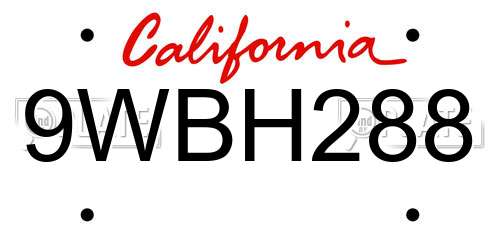 9WBH288 California License Plate