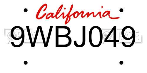 9WBJ049 California License Plate