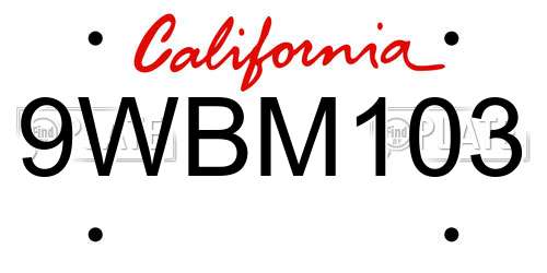 9WBM103 California License Plate