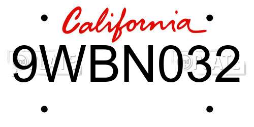 9WBN032 California License Plate