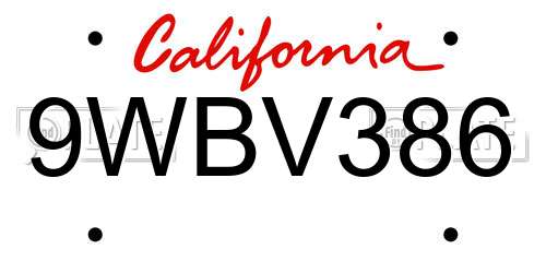 9WBV386 California License Plate