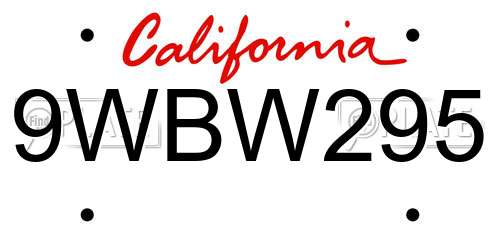 9WBW295 California License Plate