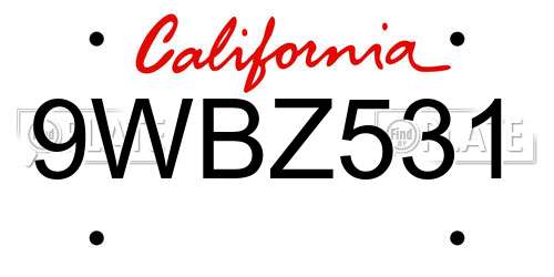 9WBZ531 California License Plate
