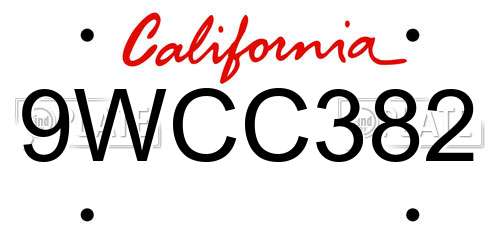 9WCC382 California License Plate